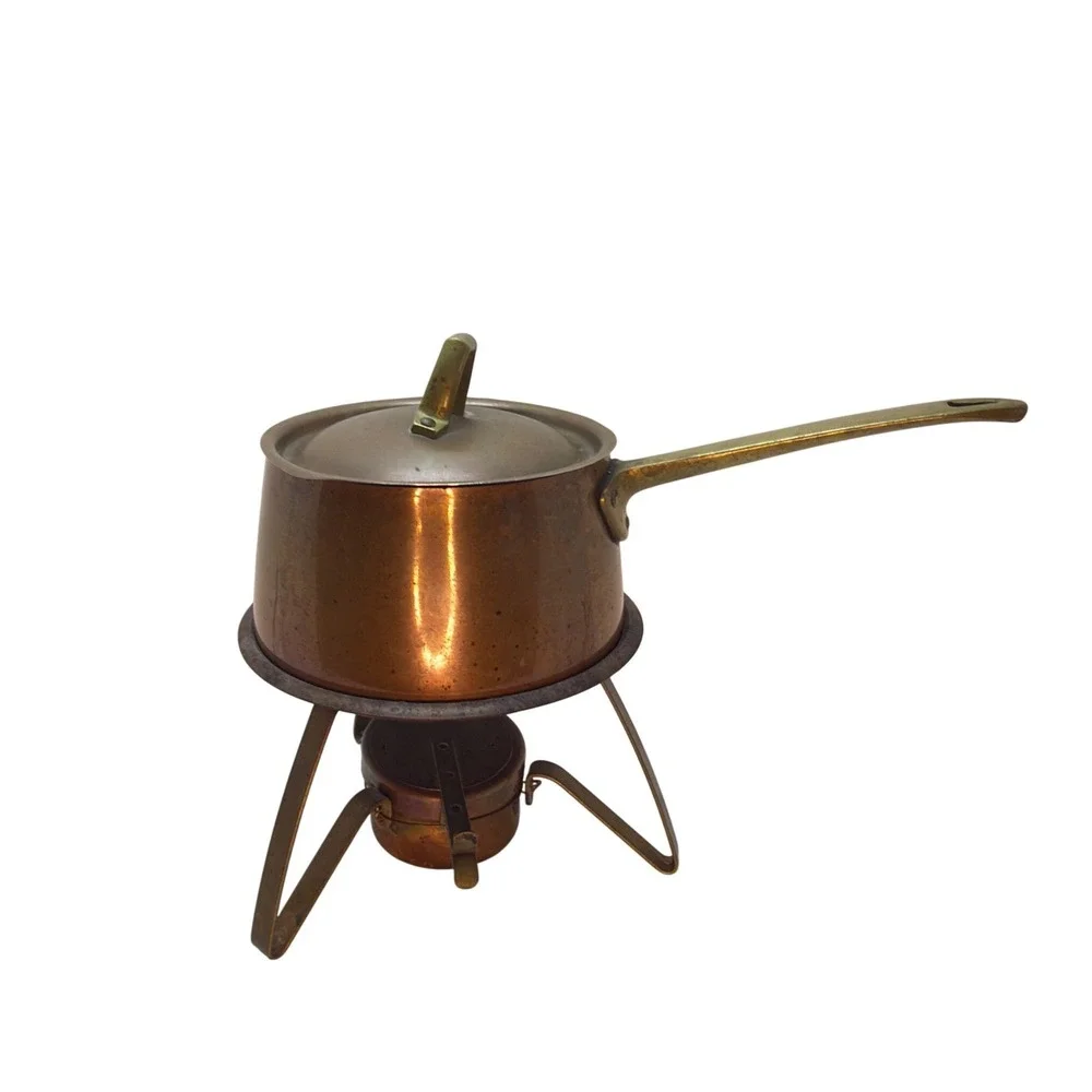 Vintage Paul Revere Copper Fondue Set Brass Stand USA Limited Edition MCM